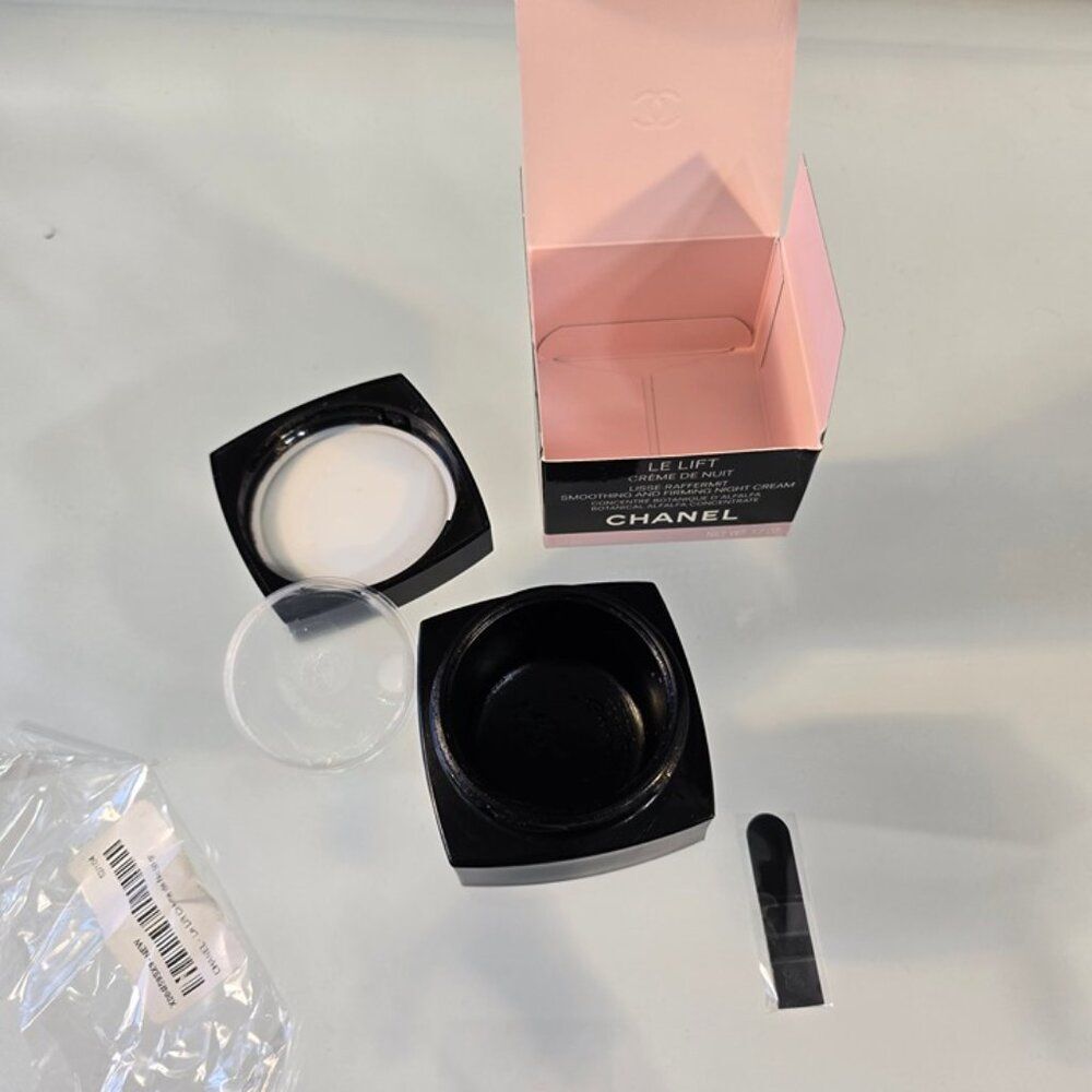 EMPTY Jar Chanel Le Lift Creme De Nuit 1.7 oz Black Glass Jar With Box & Spatula - Picture 5 of 5